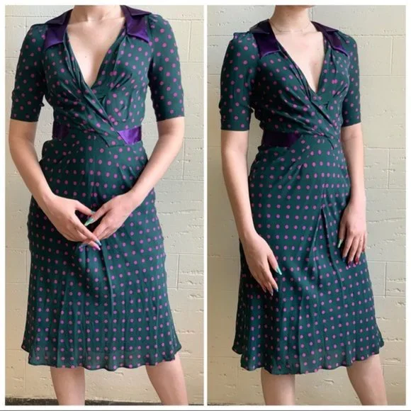 Rare Vintage Moschino Silk Polka Dot Retro Dress sz S - Picture 2 of 15